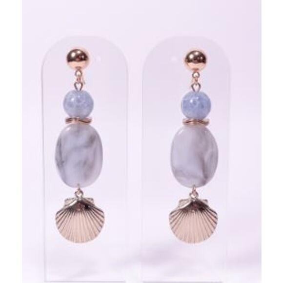 Neiman Marcus Lee Angel Women's Resin Ocean Blue Swirl Shell Earrings NWT 98 - Picture 1 of 6